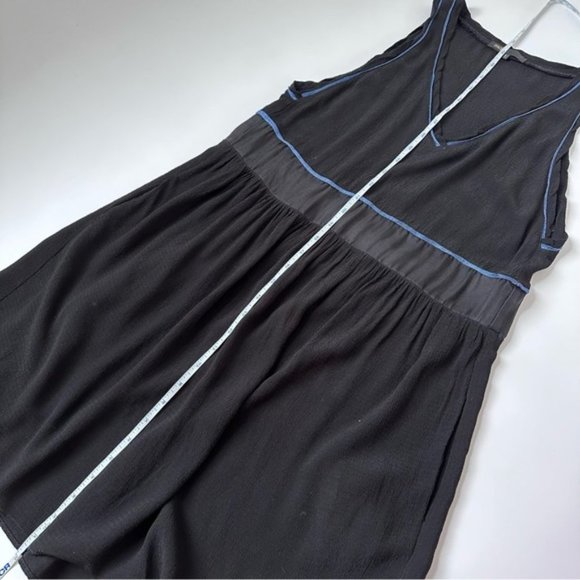[SOLD] MAJE The Ruben Black & Blue Trim Silk Sleeveless Chiffon Dress Size M - Picture 13 of 14